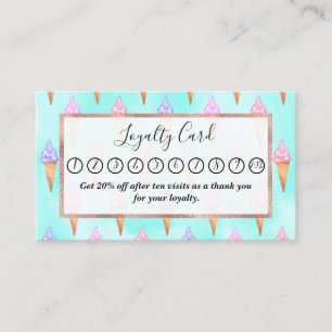 Carte De Fidélité Couleur d'aquarelle rose mauve été crème glacée cô