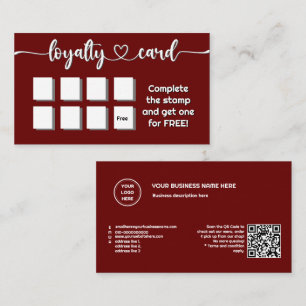 Carte De Fidélité Couleur solide rouge foncé Ajouter votre logo Code