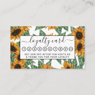 Carte De Fidélité Country Cute Yellow Sunflowers Aquarelle Motif