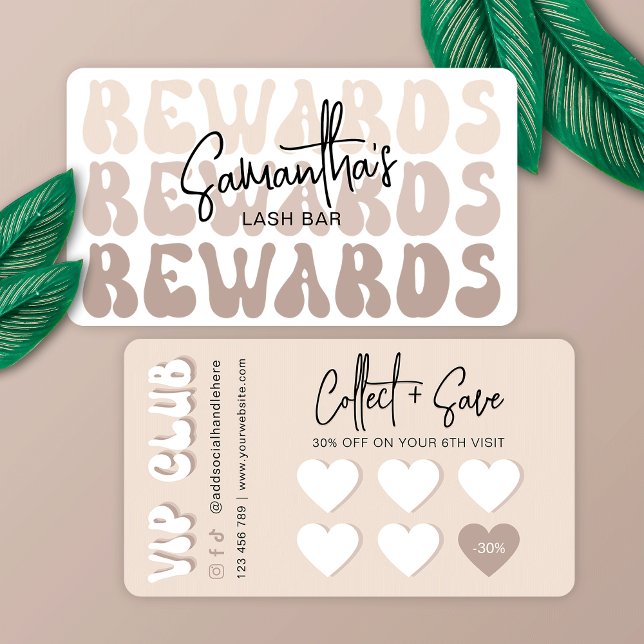Carte De Fidélité Crème beige rétro Spa Eyelash de beauté moderne (Stand out with this trendy rewards card design featuring retro fonts and a modern beige design )