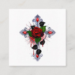 Carte De Fidélité Croix d'argent avec une rose rouge