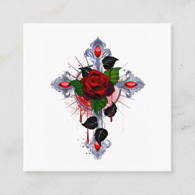 Carte De Fidélité Croix d'argent avec une rose rouge (Devant)