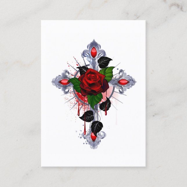 Carte De Fidélité Croix d'argent avec une rose rouge (Devant)
