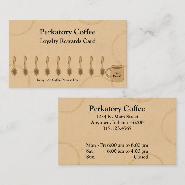 Carte De Fidélité Cuillère de café rustique Loyalty Card Spots & Fre (Devant / Derrière)