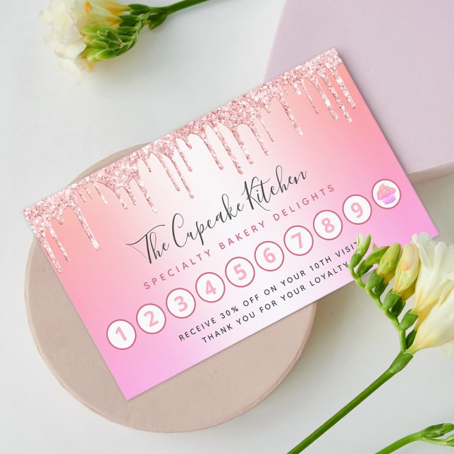 Carte De Fidélité Cupcake Bakou Chef Rose Parties scintillant or ros (Créateur téléchargé)