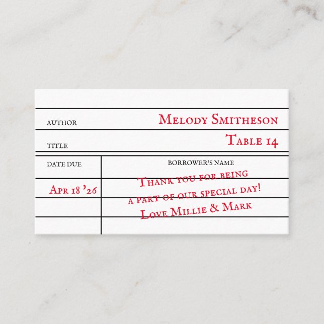 Carte De Fidélité Custom Library Checkout Card Table Numbers (Devant)