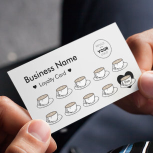 Carte De Fidélité Cute Café Cups Boire & Coeurs Ajouter Votre Logo G