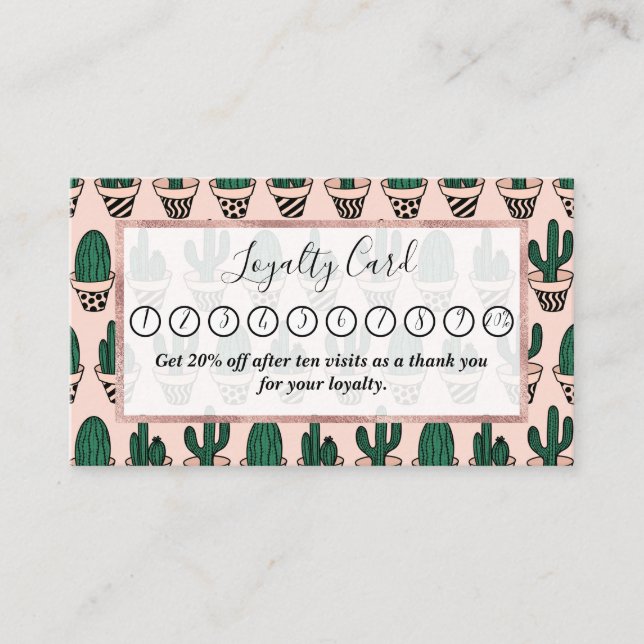 Carte De Fidélité Cute moderne rose vert poted Motif (Devant)
