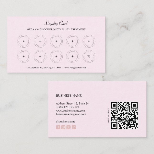 Carte de fidélité Cute Pastel Rose QR Code (Devant / Derrière)