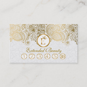 Carte de fidélité Damas blanches et dentelle or
