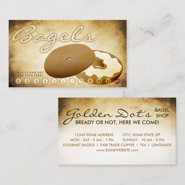 carte de fidélité de boutique de bagel vieillie (Devant / Derrière)