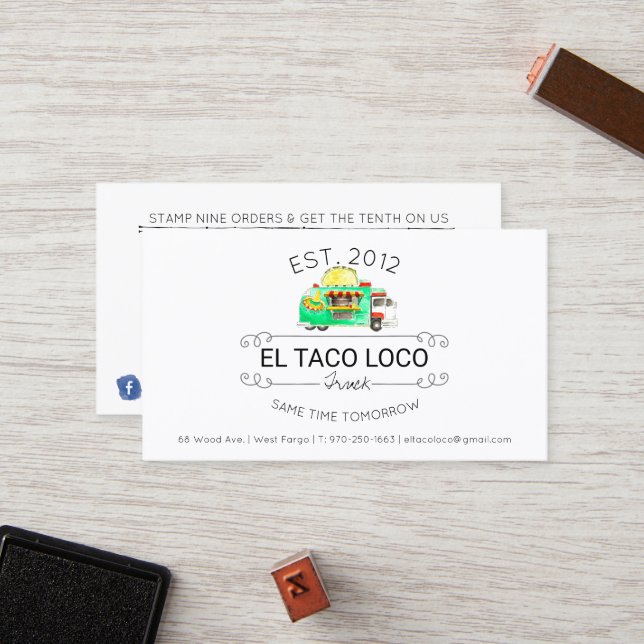 Carte de fidélité de camion de nourriture Taco (Devant/Arrière en situation)