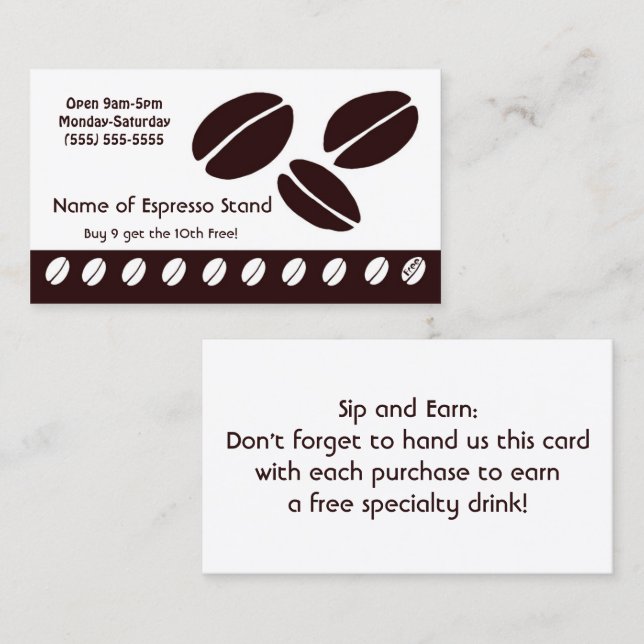 Carte de fidélité de la borne rétro espresso (Devant / Derrière)