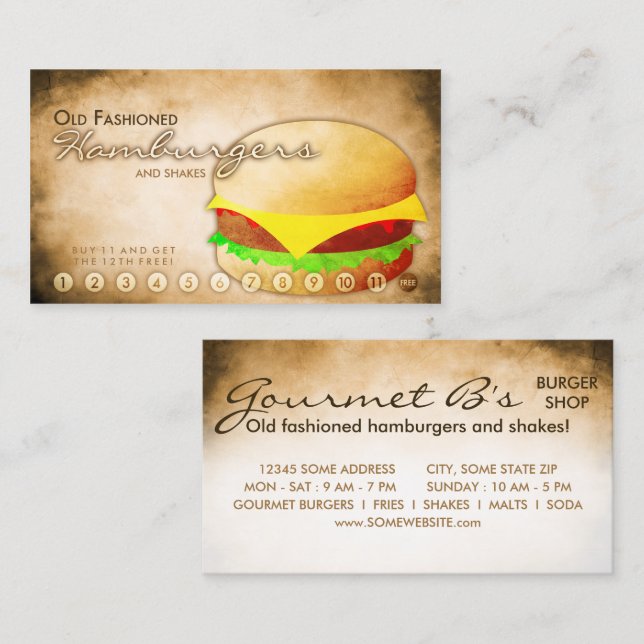carte de fidélité de la boutique de hamburger (Devant / Derrière)