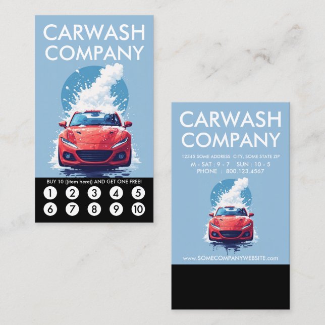 Carte de fidélité de lavage de voiture (Devant / Derrière)