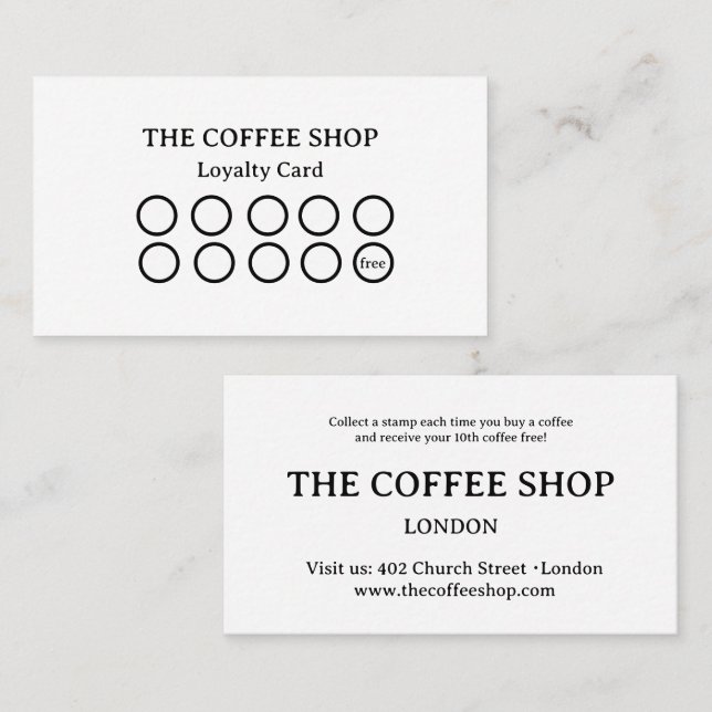 Carte de Fidélité de Salon de Café Moderne Noir et (Devant / Derrière)