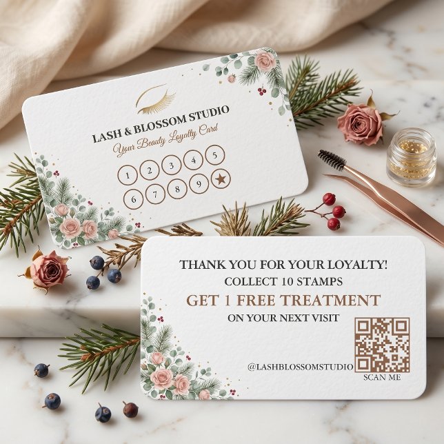 Carte de fidélité de vacances pour technicien de c (Lash Tech Holiday Loyalty Punch Card Botanical)