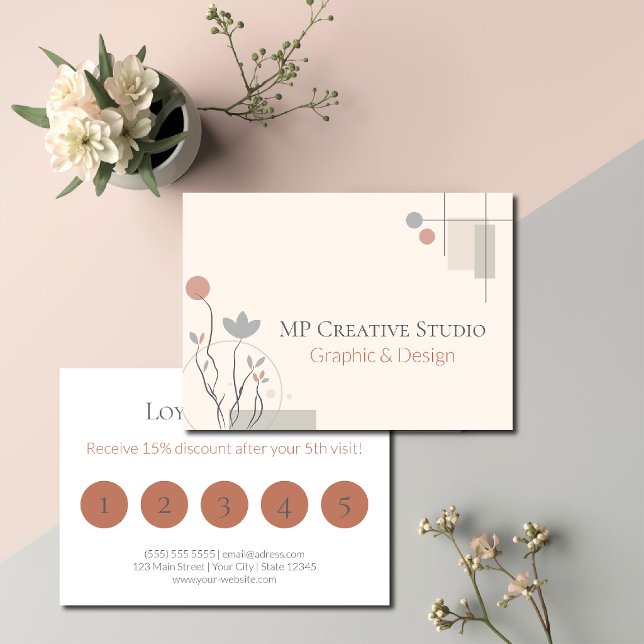 Carte De Fidélité Design Abstrait Pastel : Florales Modernes & Géomé (Créateur téléchargé)