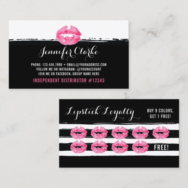 Carte De Fidélité Distributeur Lipstick Lèvres rose Kiss Loyalty Pun (Devant / Derrière)