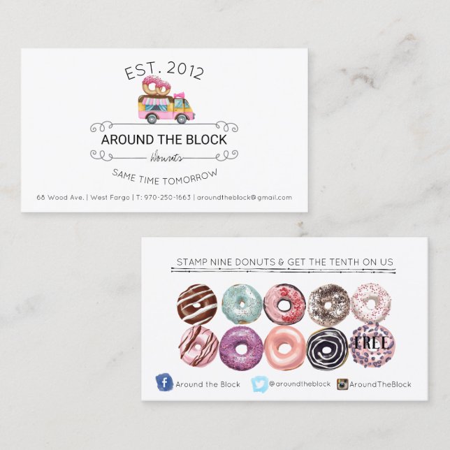 Carte de fidélité du camion de nourriture Donut (Devant / Derrière)
