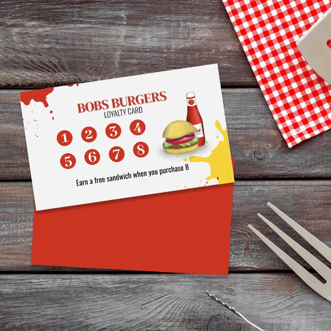 Carte de fidélité du restaurant Simple Custom (Restaurant Loyalty Card with Hamburgers and Hot Dogs)