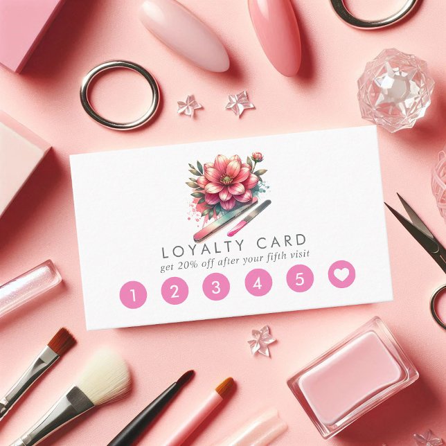 Carte de fidélité du salon d'ongles rose (Pink Nail Salon Loyalty Card)