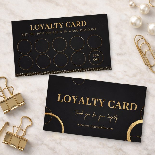 Carte De Fidélité Elegant Black & Gold Modern Customer Reward (Elegant Black & Gold Modern Customer Reward Loyalty Card, Punch Card, Business Card)