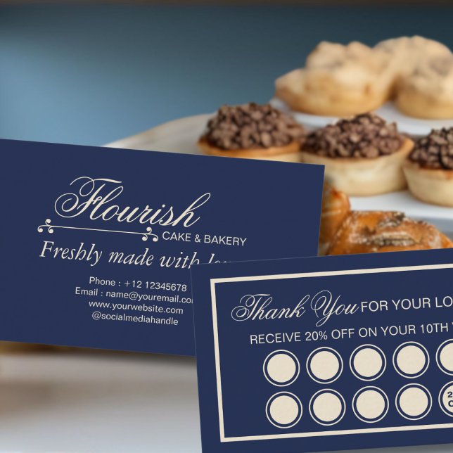 Carte De Fidélité Elegant Classic Navy Blue Bakery Cake (Créateur téléchargé)