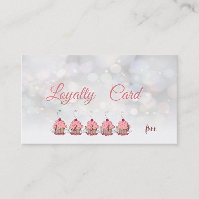 Carte de fidélité Elegant Cupcakes avec Bokeh scin (Devant)