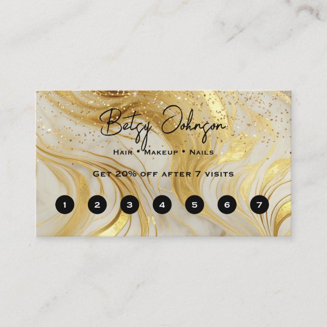 Carte De Fidélité Elegant Ivory Marble and Gold Glitter (Devant)