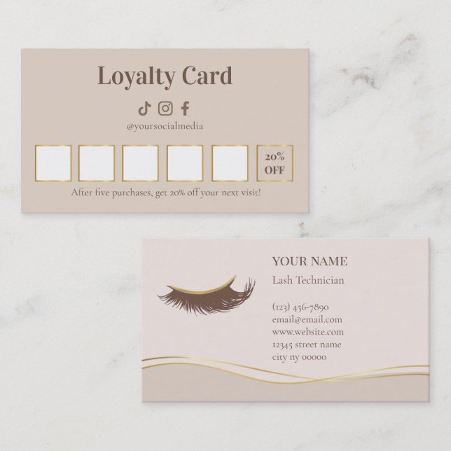 Carte De Fidélité Elegant Lash Technician Loyalty Card (Devant / Derrière)