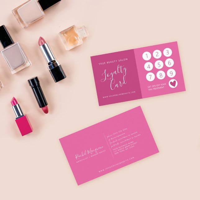 Carte De Fidélité Élégant minimal Berry rose blanc Script (Créateur téléchargé)