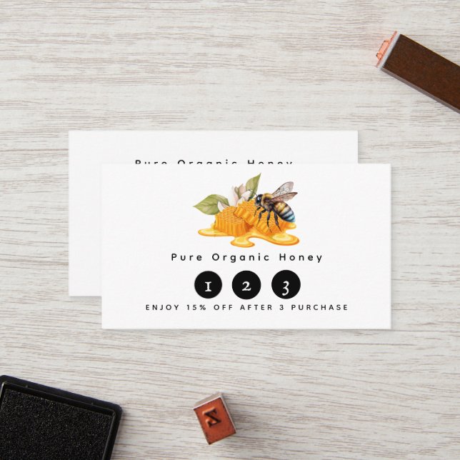Carte De Fidélité Élégant peigne de miel avec abeille (Devant/Arrière en situation)