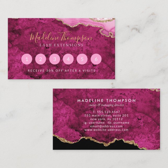 Carte De Fidélité Elegant Pink Magenta Marble Agate Geode (Devant / Derrière)