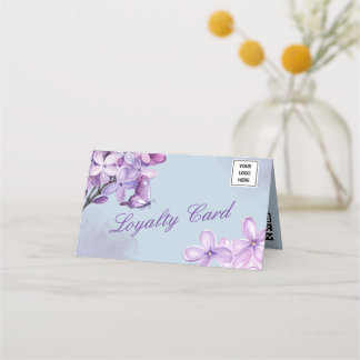 Carte De Fidélité Elegant Purple Watercolor Floral QR Code Logo