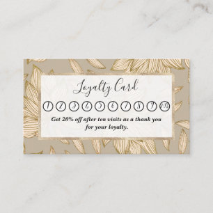 Carte De Fidélité Elégant Taupe Gold Parties scintillant Floral Line