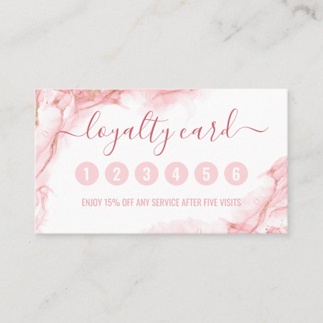 Carte De Fidélité Élégante encre d'aquarelle rose et or (Devant)