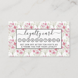 Carte De Fidélité Elégante Fleurs rose Sage Vert Aquarelle Florale