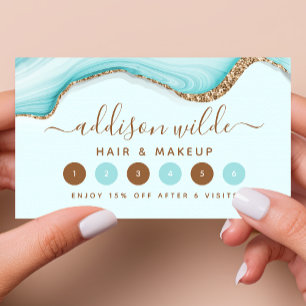 Carte De Fidélité Elégante Parties scintillant or Marbre bleu Agate 