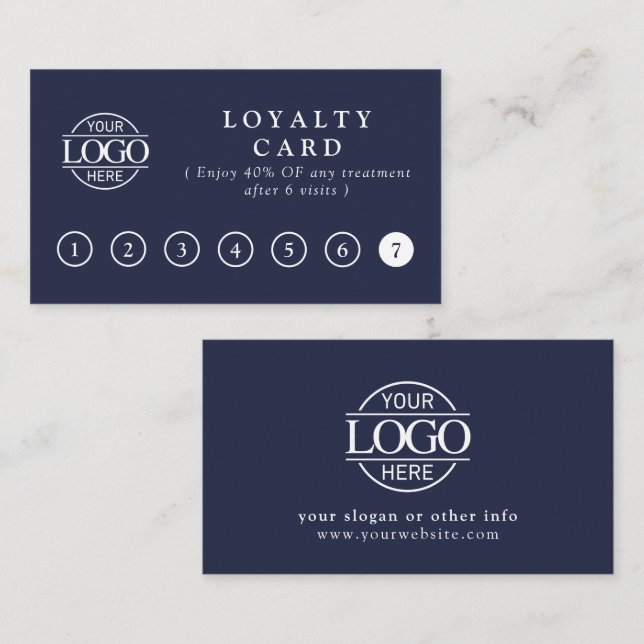 Carte De Fidélité Élégantes Récompenses Client Simple Bleu Marine (Devant / Derrière)