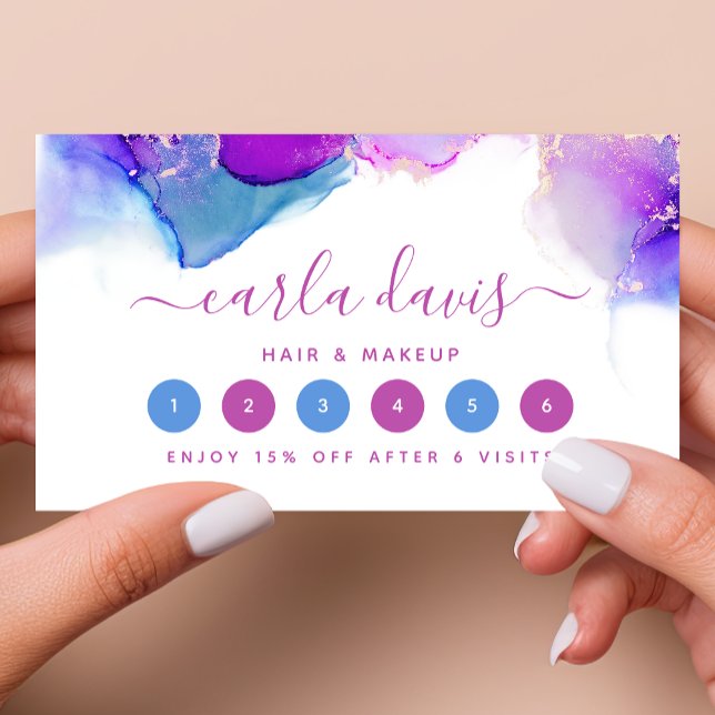 Carte De Fidélité Encre alcoolique bleu violet Script Signature (Créateur téléchargé)