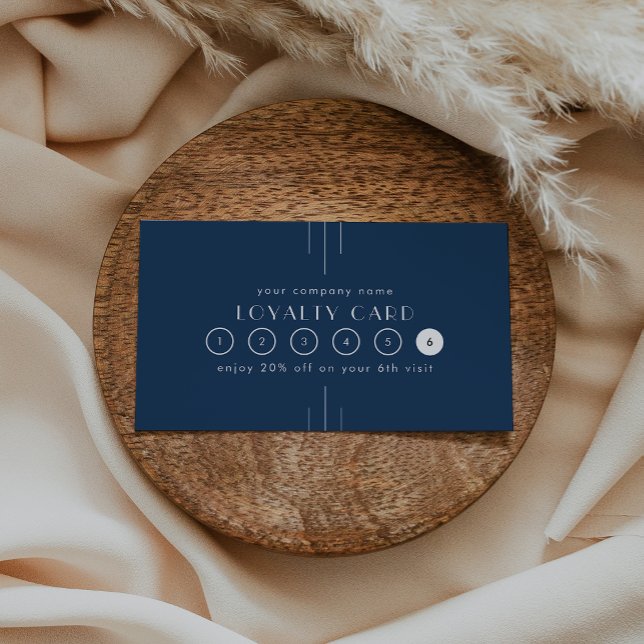 Carte De Fidélité EVERLY Art Deco Navy Blue Business Reward 6 Punch (EVERLY Art Deco Navy Blue Business Reward 6 Punch Loyalty Card)