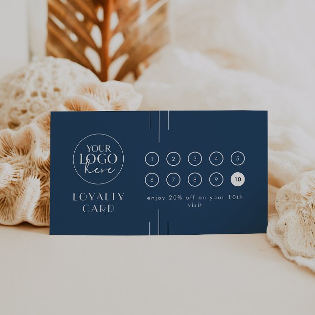 Carte de fidélité EVERLY Art Déco Navy Logo Busine (EVERLY Art Deco Navy Logo Business Reward 10 Punch Loyalty Card)
