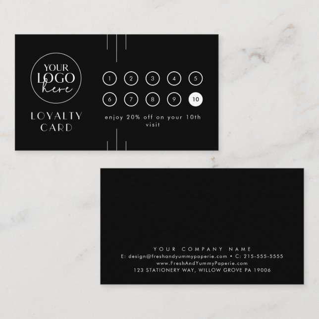 Carte De Fidélité EVERLY Black Logo Business Reward 10 Punch (Devant / Derrière)