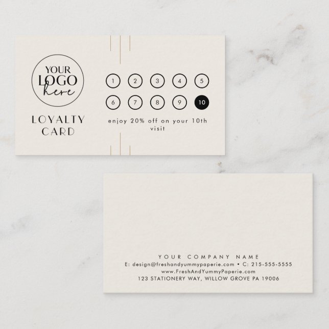 Carte De Fidélité EVERLY Ivory Black Logo Business Reward 10 Punch (Devant / Derrière)