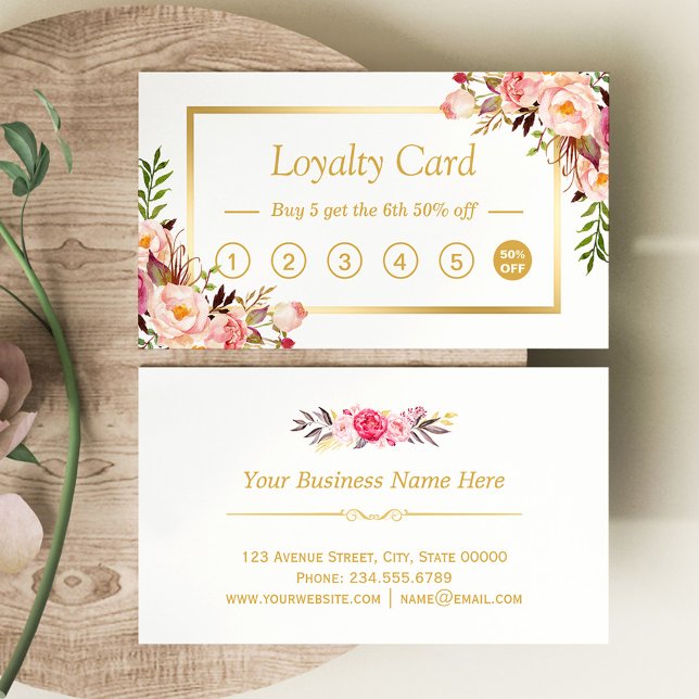 Carte De Fidélité Floral Gold Chic Beauté Salon Loyalty Punch Card (Créateur téléchargé)