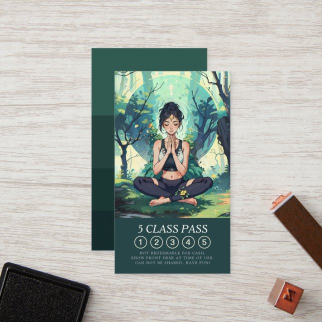 Carte De Fidélité Forêt Yoga Méditation Reiki Instructeur Classe Pas (Devant/Arrière en situation)