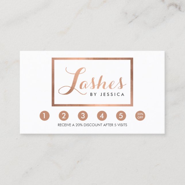 Carte De Fidélité Glam Lashes Script Texte Rose Or encadré Loyauté (Devant)