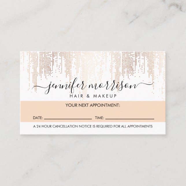 Carte De Fidélité Glam Script Rose Gold Confetti Rain Nomination (Devant)