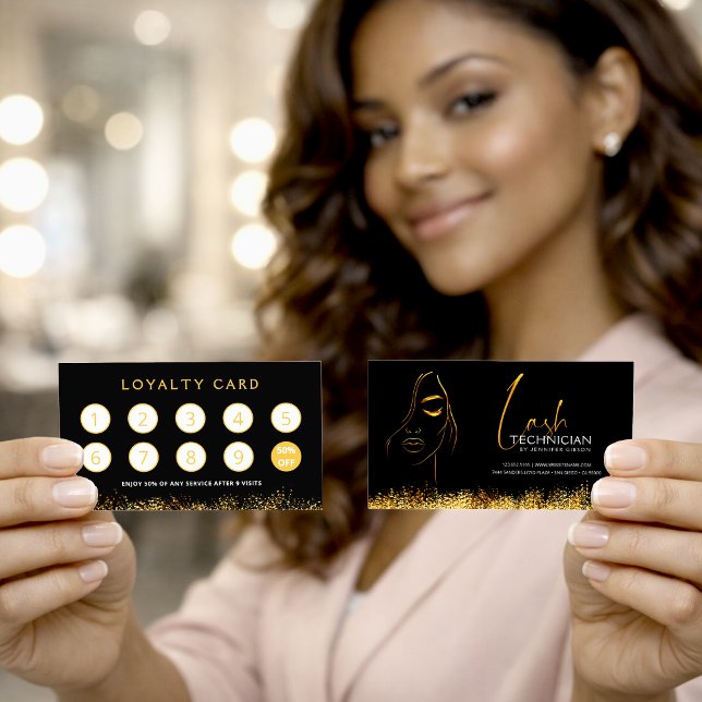 Carte De Fidélité Glamorous Black & Gold Lash Tech Loyalty Card (Créateur téléchargé)